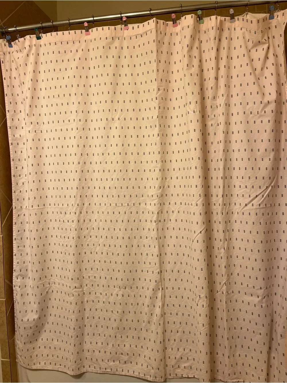 Threshold Light Pink with Black Stripe Detailing Shower Curtain